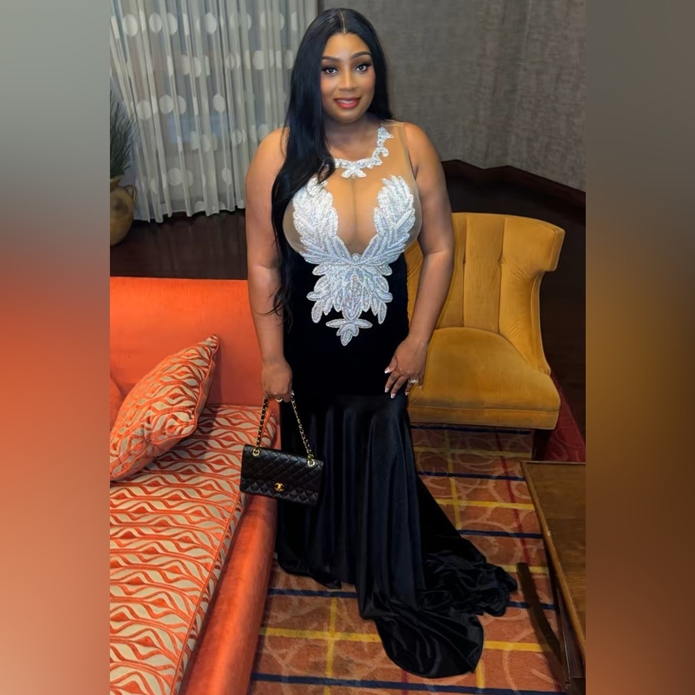 Elegant Black and White Evening Gown